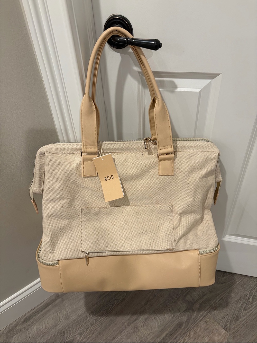 BEIS Cream and Tan Canvas Travel Tote